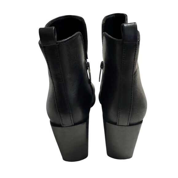 NINE WEST Women's 9 Birds Block Heel Booties Black Leather Ankle Boots Zipper - Picture 7 of 12
